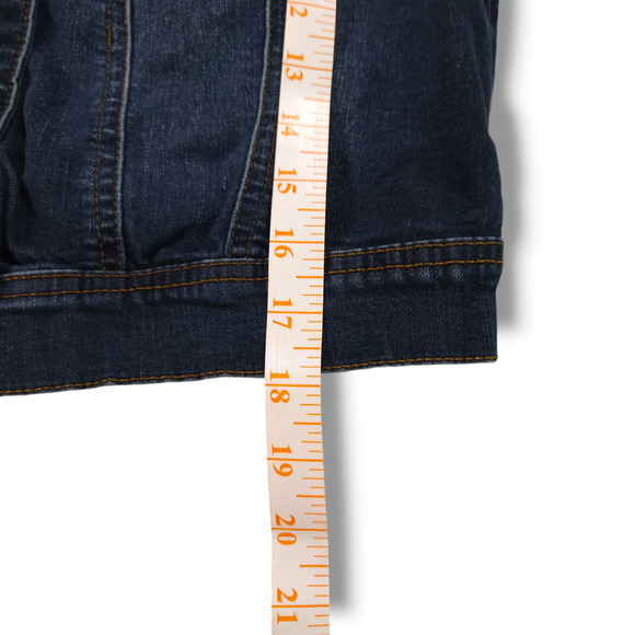 EUC Wax Jean Classic Basic Button Down Denim Crop Jean Jacket Sz. S Dark Denim - Picture 10 of 11